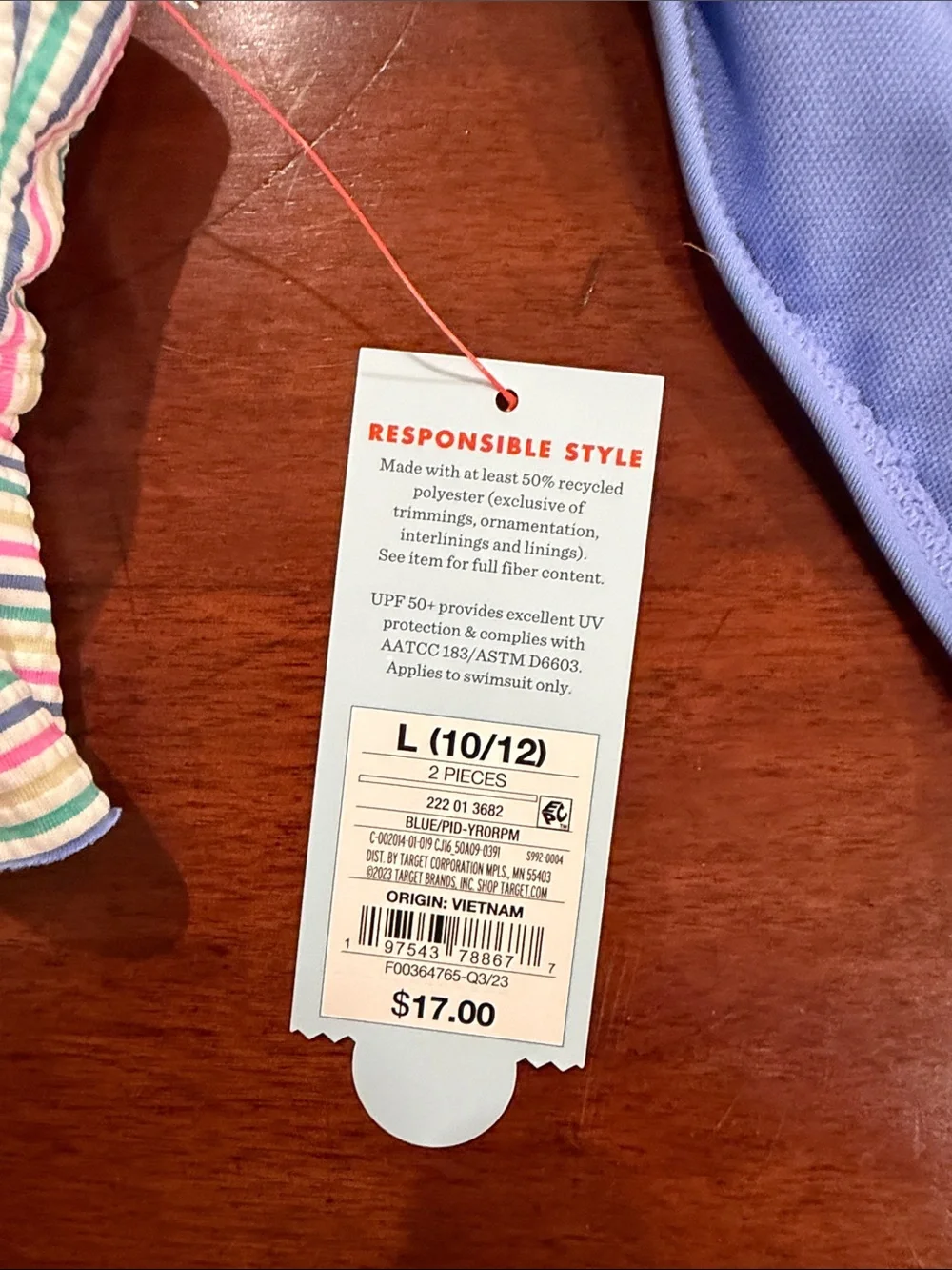 Target Girls' Rainbow Striped Tankini Top with Lavender Bikini Bottoms